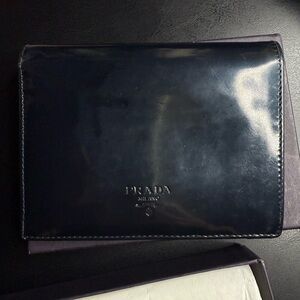 Prada Black Patent Leather Saffiano Wallet